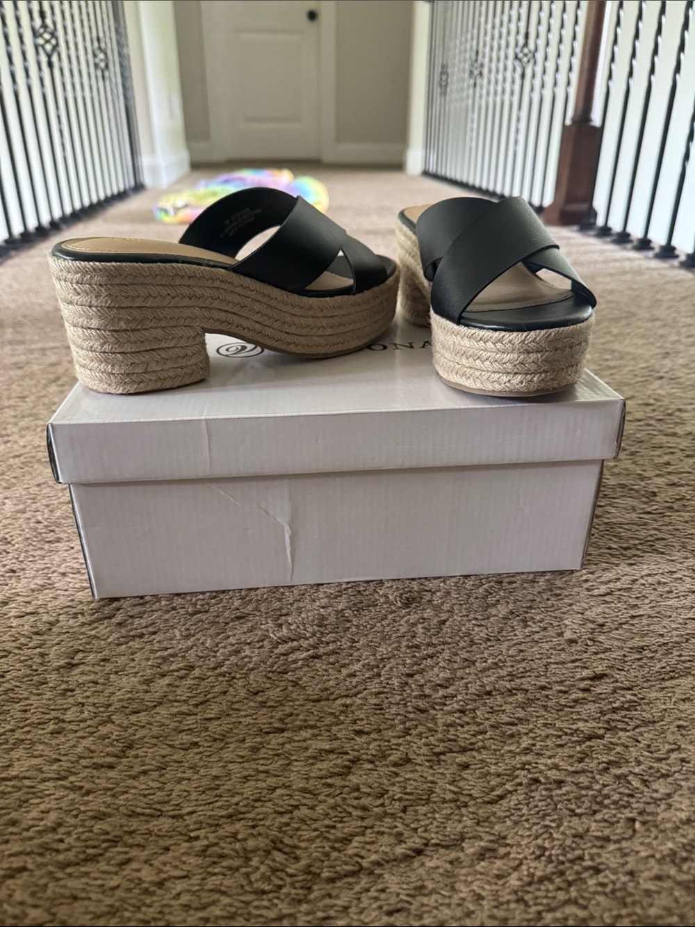Versona Black Crisscross Espadrille Platform Mules